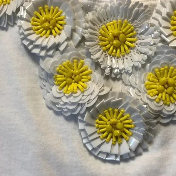 Red Valentino White Daisy Embellished Cotton Jersey Top